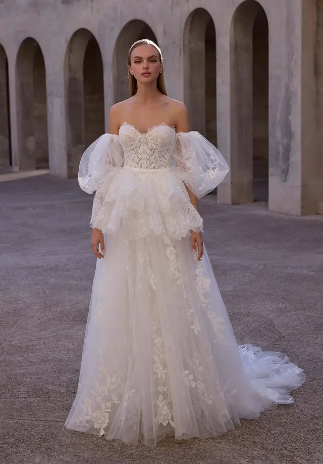 morilee-cordia-brautkleid-a-linie-strapless-mit-peplum-und-puff-rmel image 1