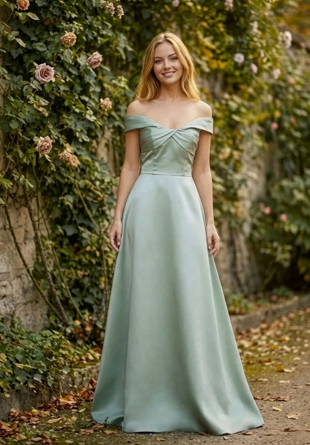 morilee-twist-neck-off-the-shoulder-satin-brautjungfernkleid-salbei image 1