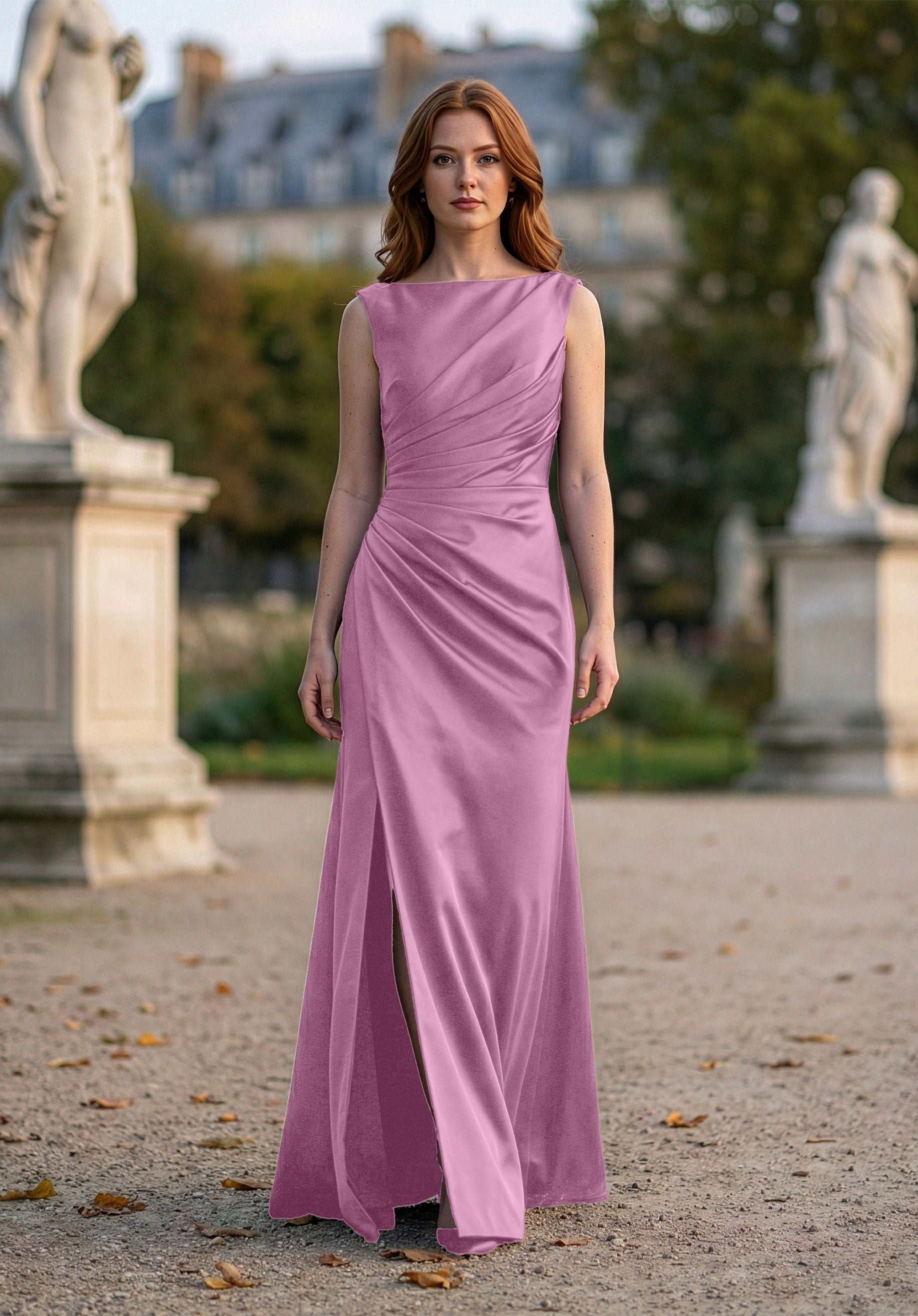 morilee-asymmetrically-draped-boat-neck-satin-brautjungfernkleid-bordeaux image 7