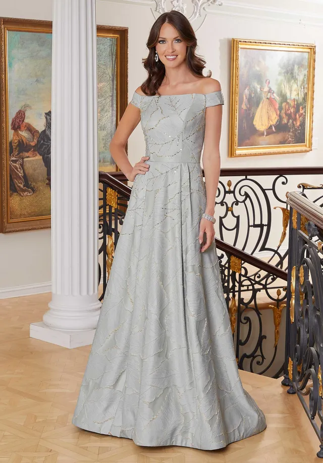 morilee-abendkleid-a-linie-brokat-federmuster-off-shoulder image 1