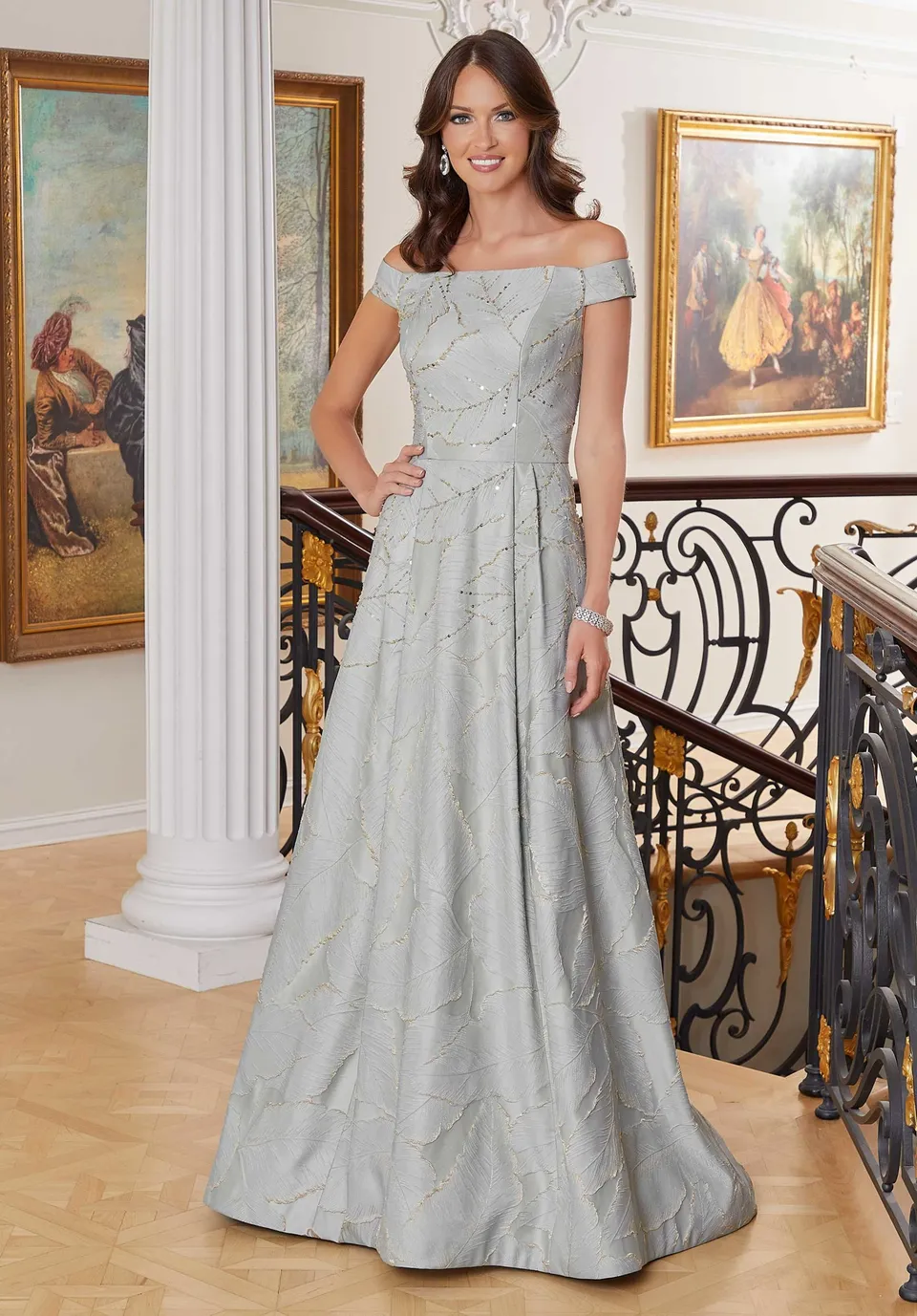 morilee-abendkleid-a-linie-brokat-federmuster-off-shoulder image 1