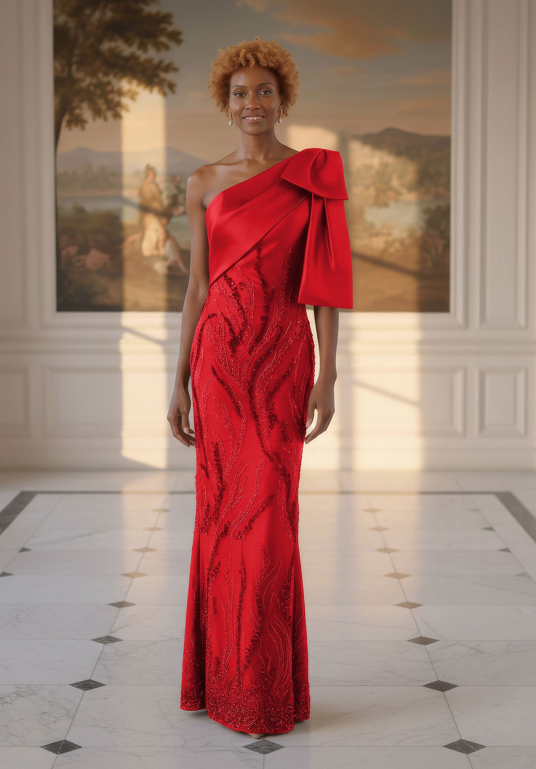 morilee-one-shoulder-mikado-abendkleid-mit-overskirt image 1