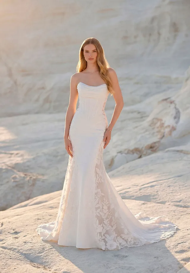 morilee-tiar-brautkleid-meerjungfrau-stretch-cr-pe-mit-spitze image 1