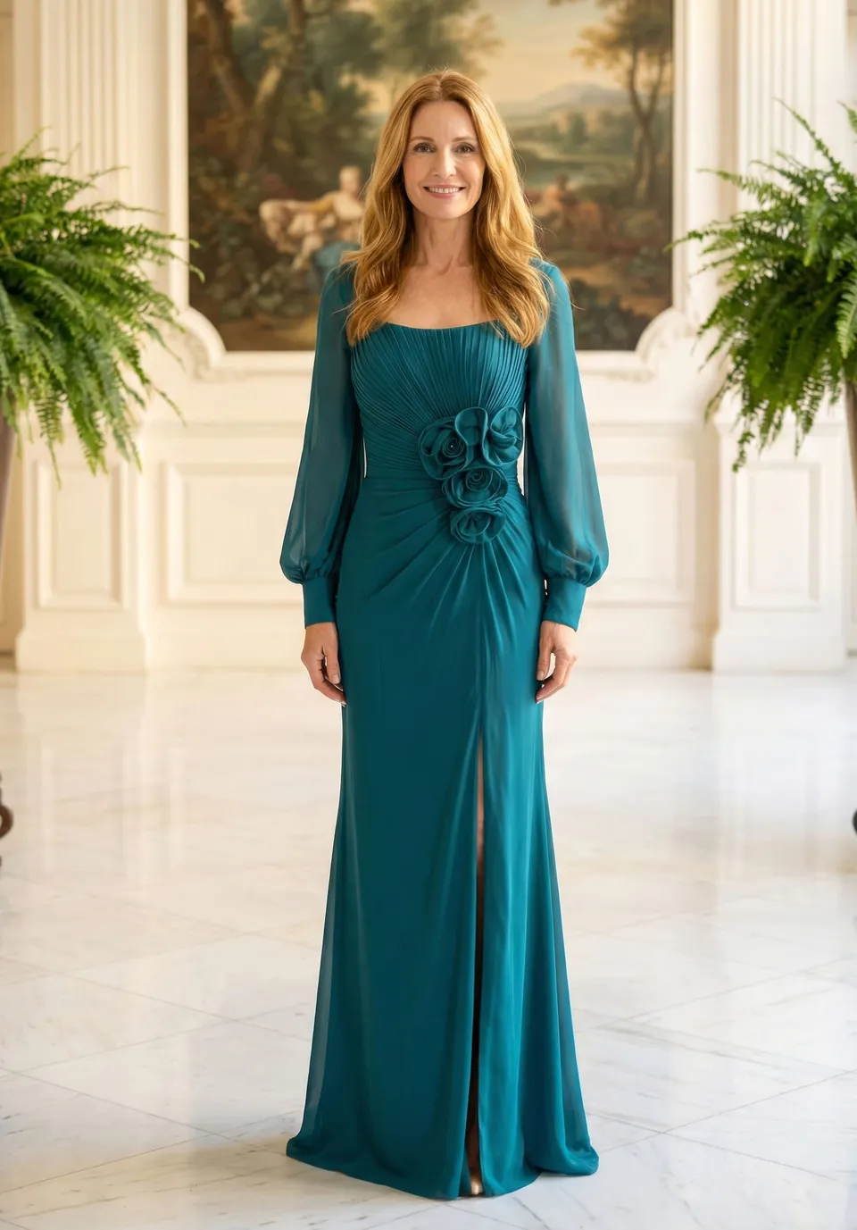 morilee-pleated-bodice-chiffon-abendkleid-mit-rosetten image 1