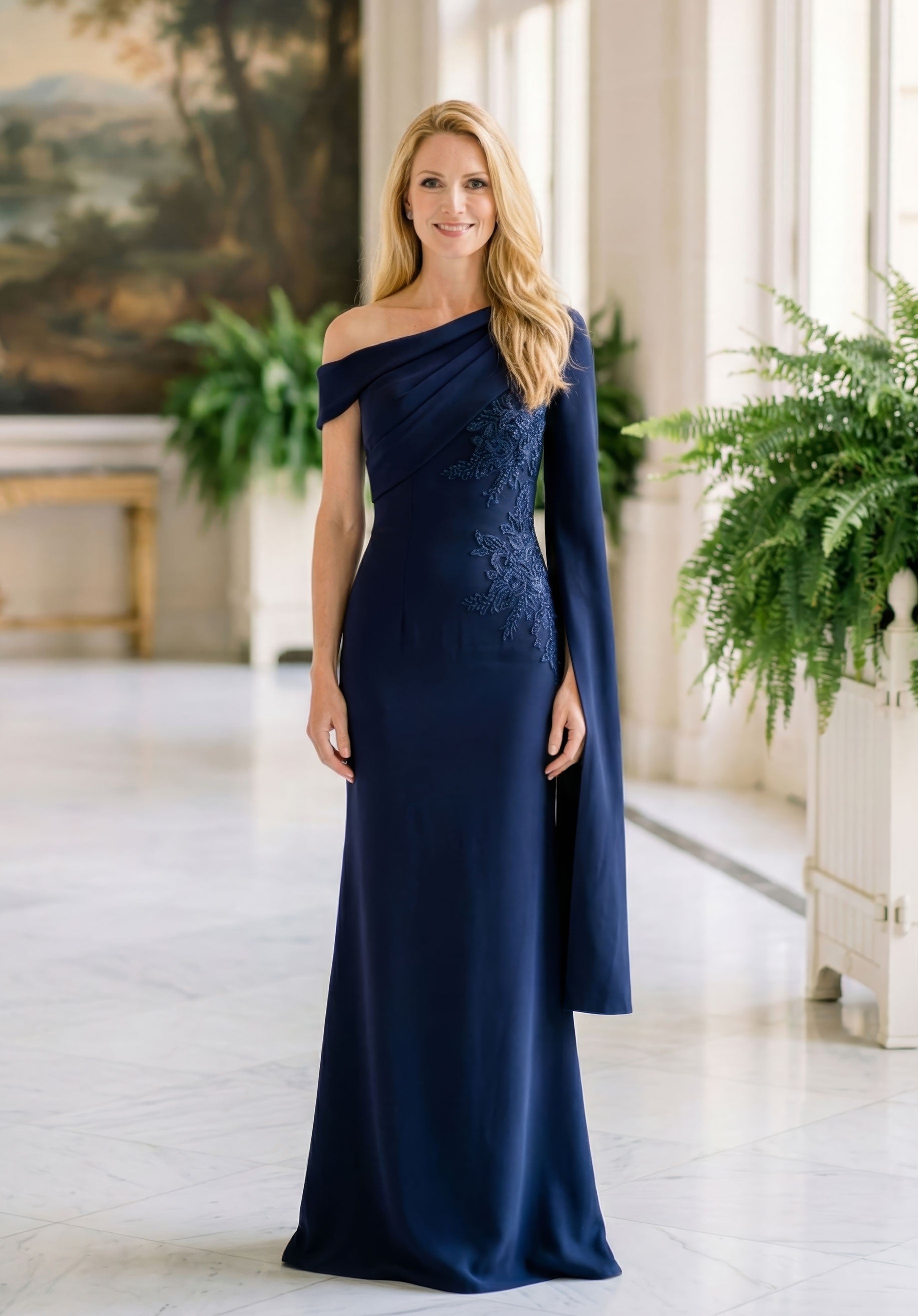 morilee-one-shoulder-stretch-crepe-abendkleid-mit-bl-ten-und-split-rmel image 4