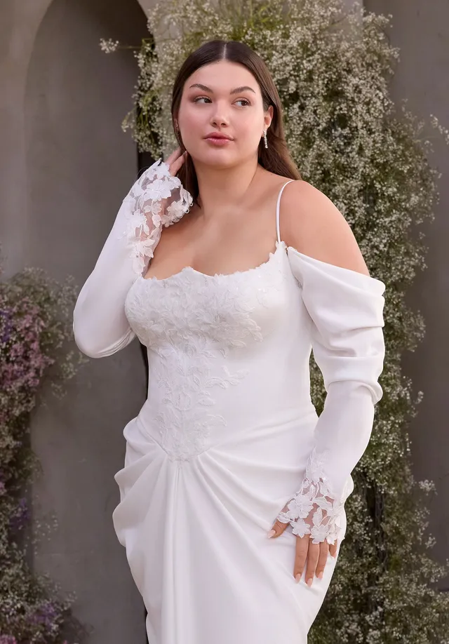 morilee-slouchy-lang-rmel-mit-spitzenmanschette-braut-rmel image 1