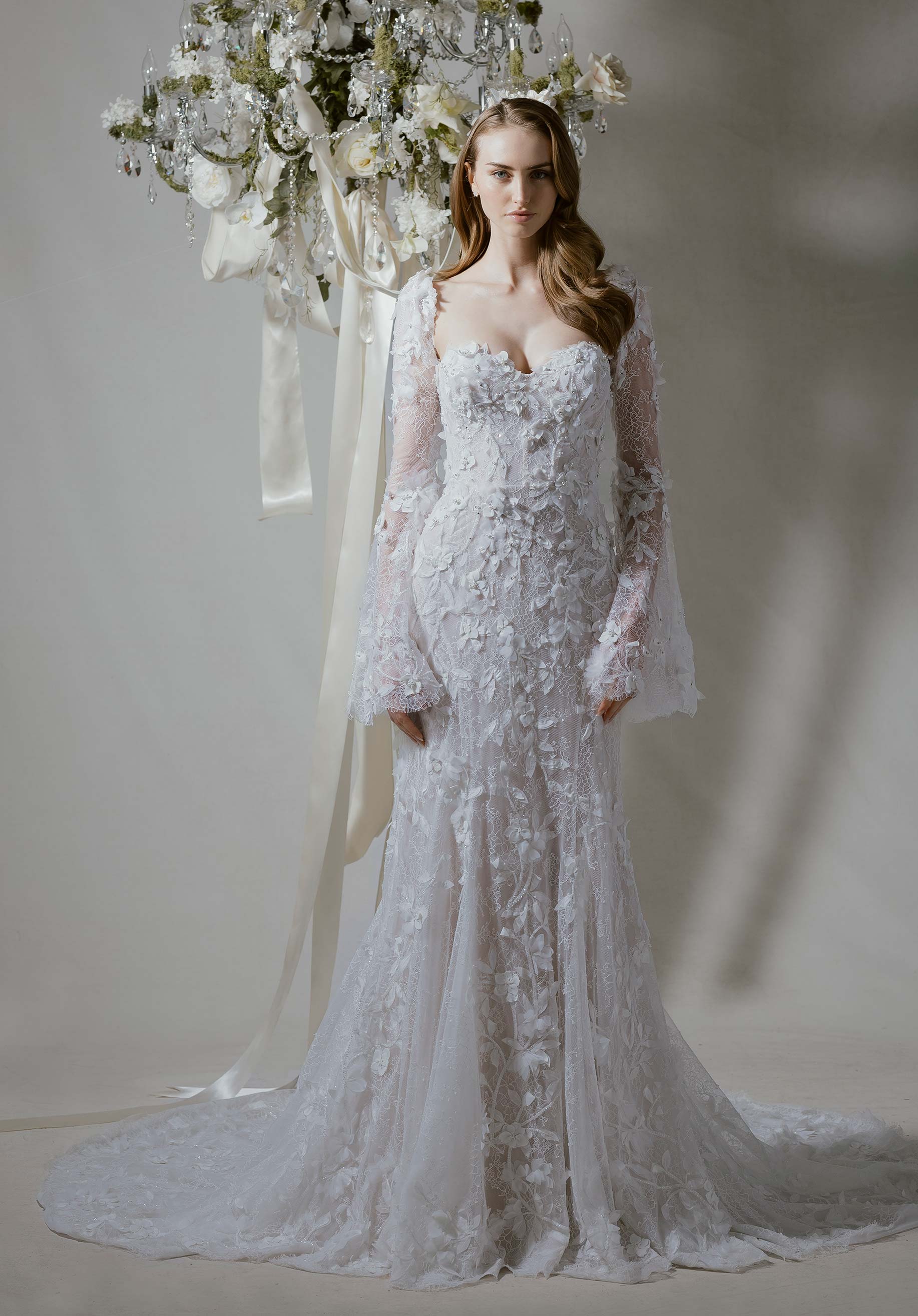 morilee-fleurine-brautkleid-fit-flare-mit-3d-bl-ten-und-glocken-rmeln image 1