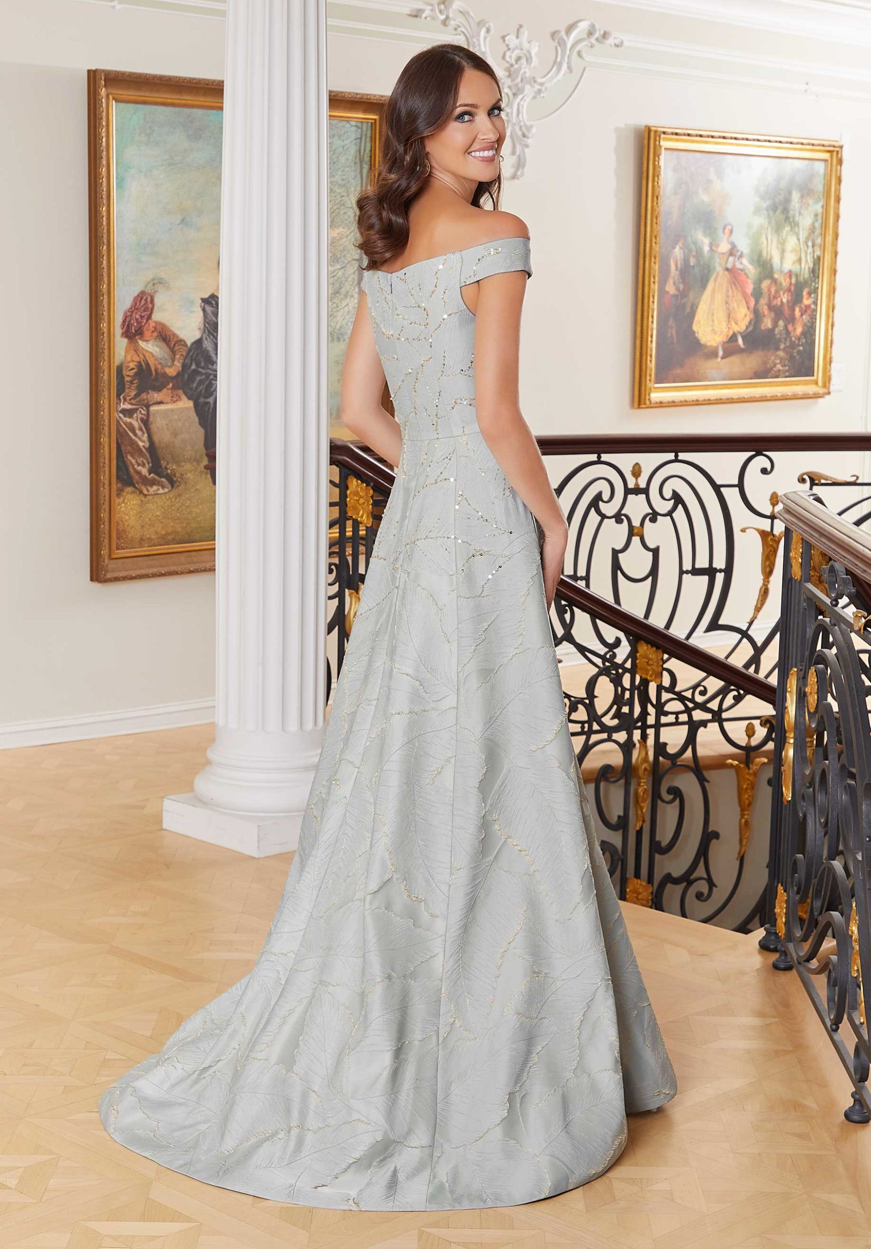 morilee-abendkleid-a-linie-brokat-federmuster-off-shoulder image 5
