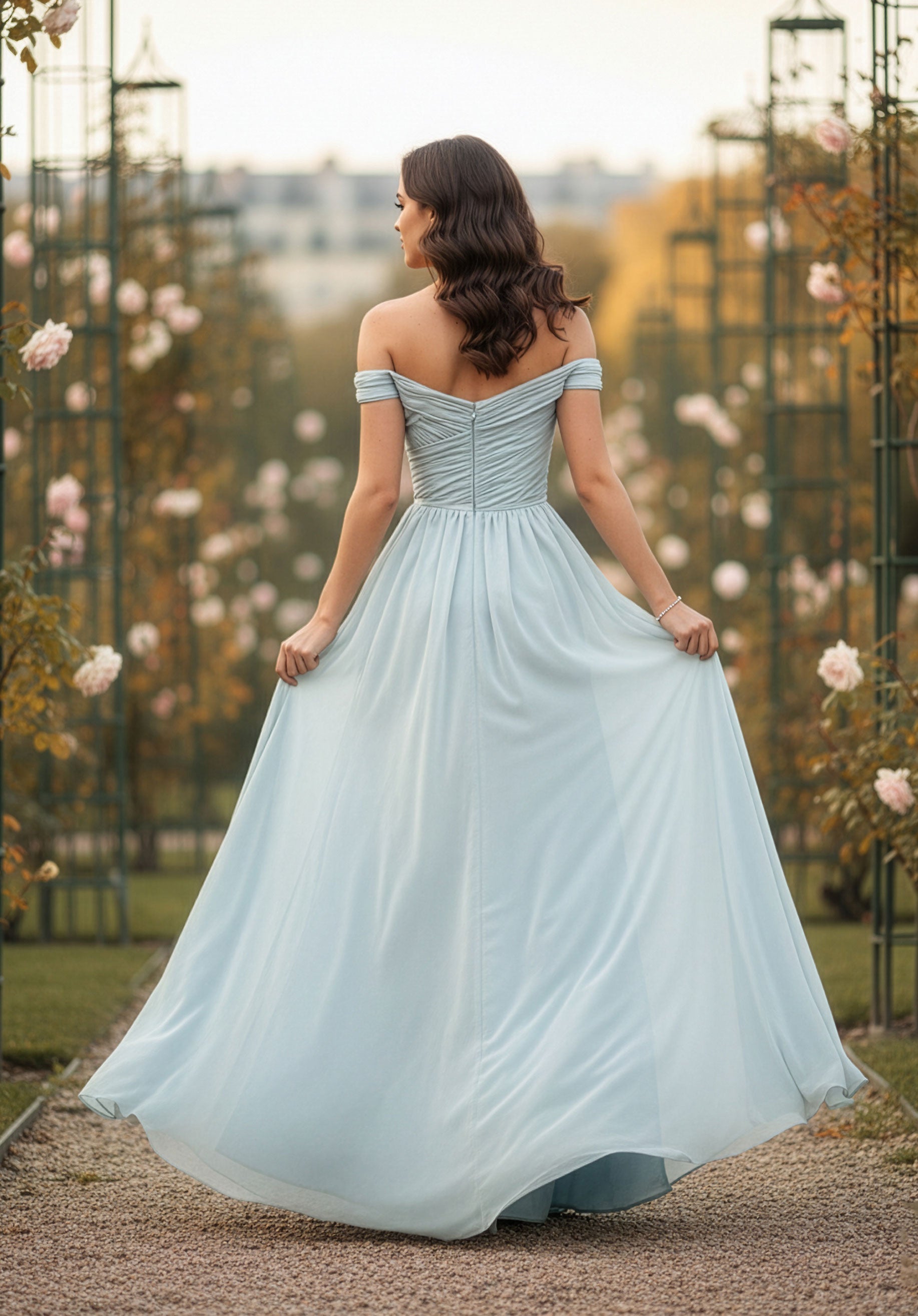 morilee-a-line-chiffon-brautjungfernkleid-mit-ger-schtem-off-shoulder-oberteil image 3