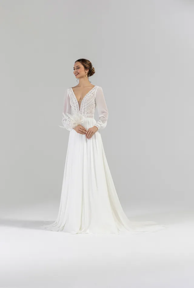eglantine-lotus-brautkleid-ivoire-blush-mit-abnehmbaren-rmeln-gr-34-74 image 1