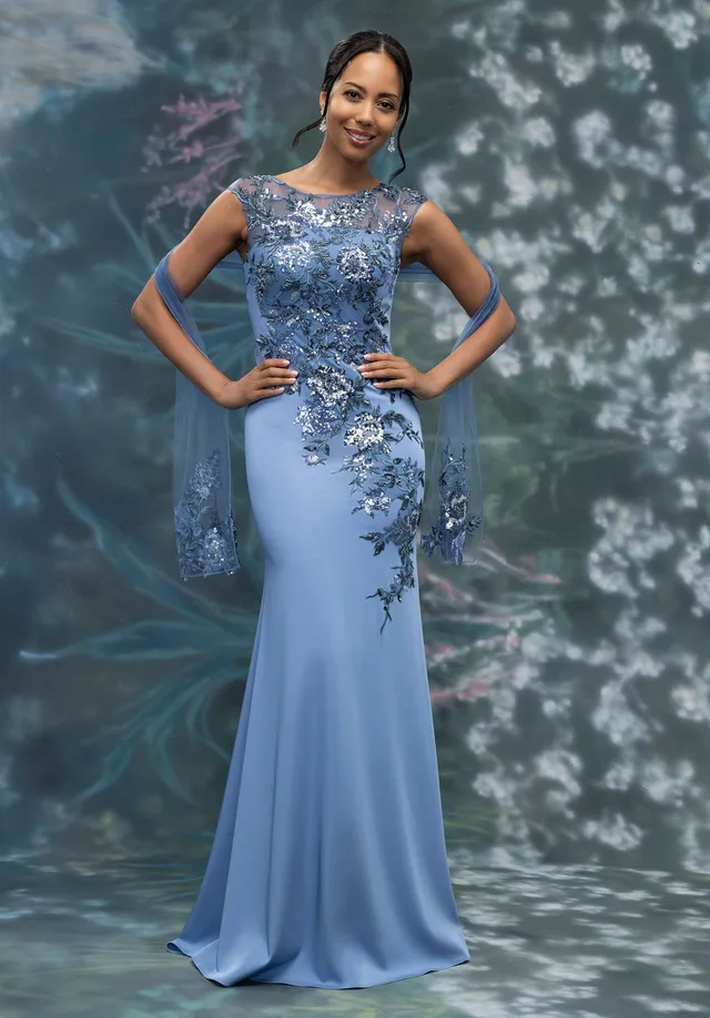 morilee-fit-and-flare-abendkleid-stretch-crepe-mit-illusions-ausschnitt image 1
