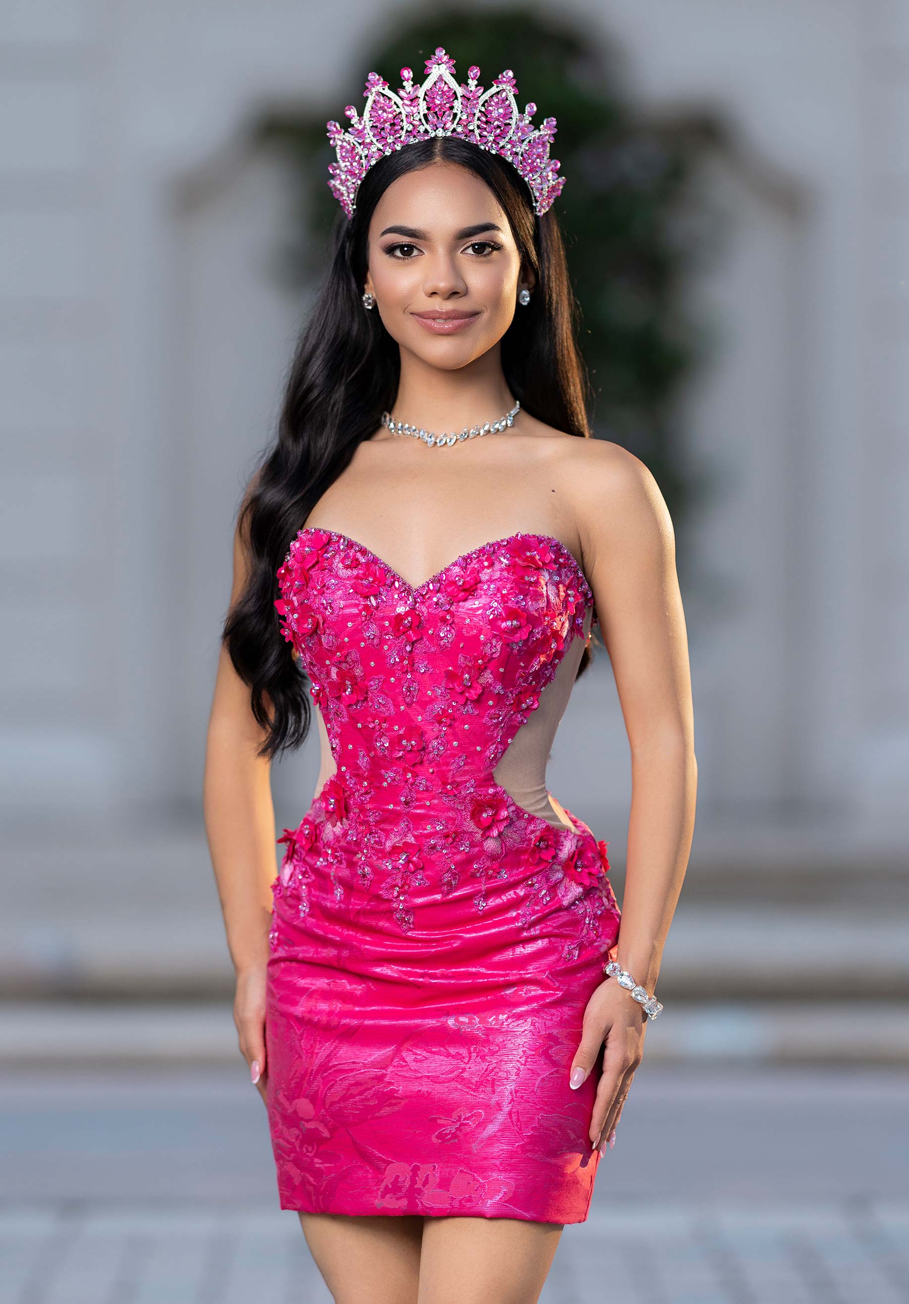 morilee-vizcaya-bryn-quincea-era-kleid-brokat-mini-mit-berrock-und-schleife image 1