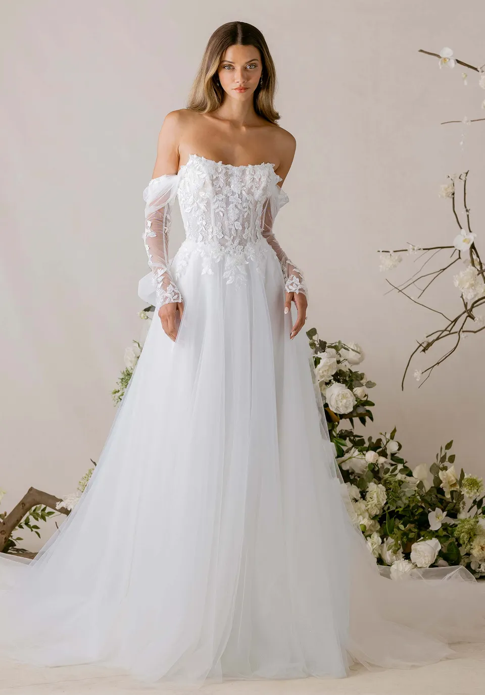 morilee-toile-brautkleid-a-linie-glitzer-t-ll-mit-spitze image 1