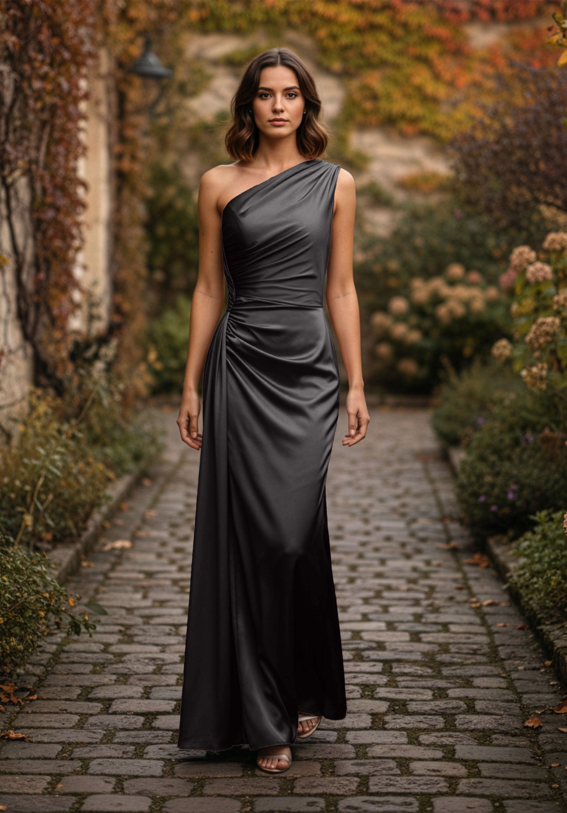 morilee-draped-one-shoulder-luxe-satin-fit-and-flare-brautjungfernkleid image 4