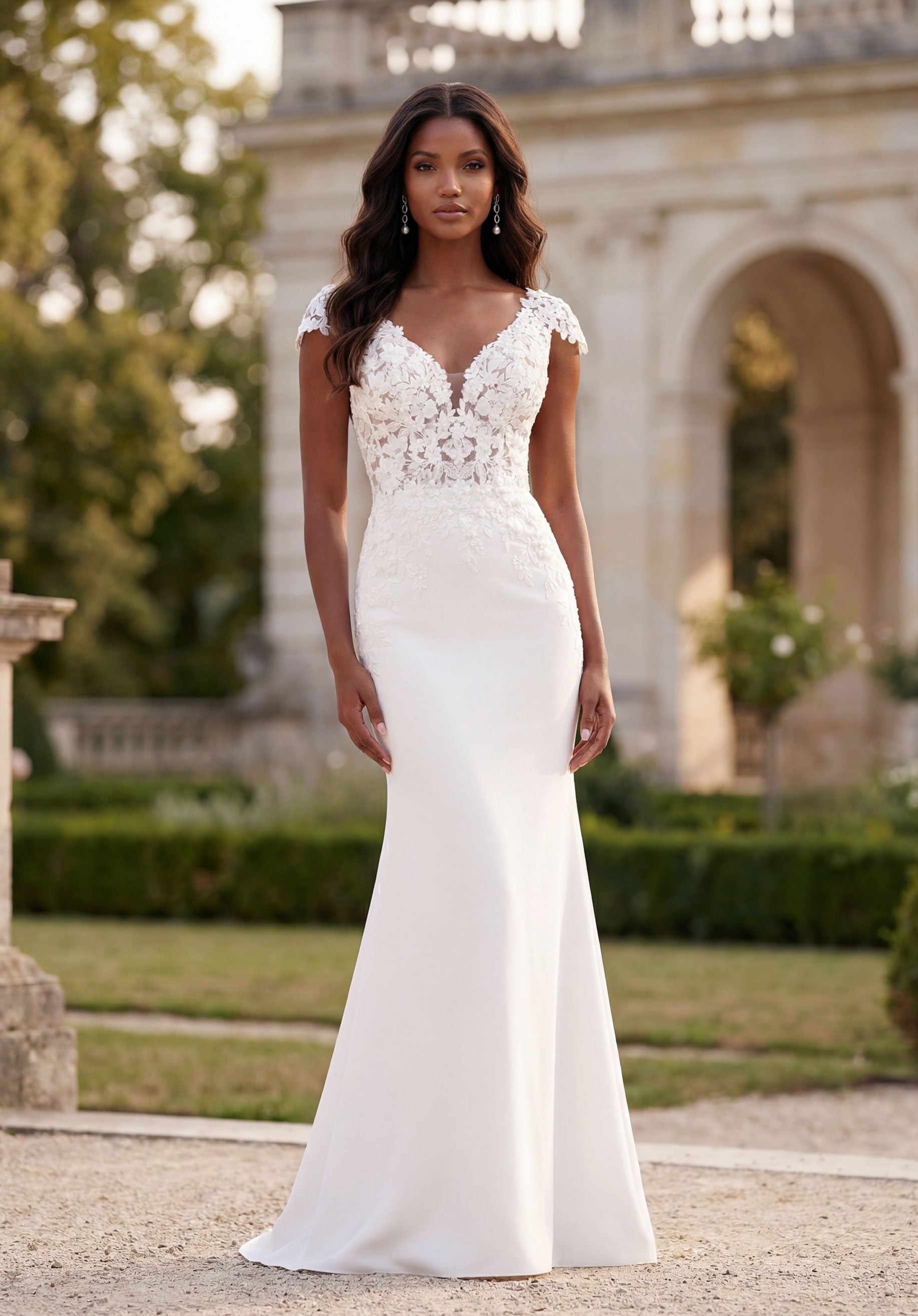 morilee-shay-brautkleid-crepe-mit-cap-rmeln-und-schleppe image 1