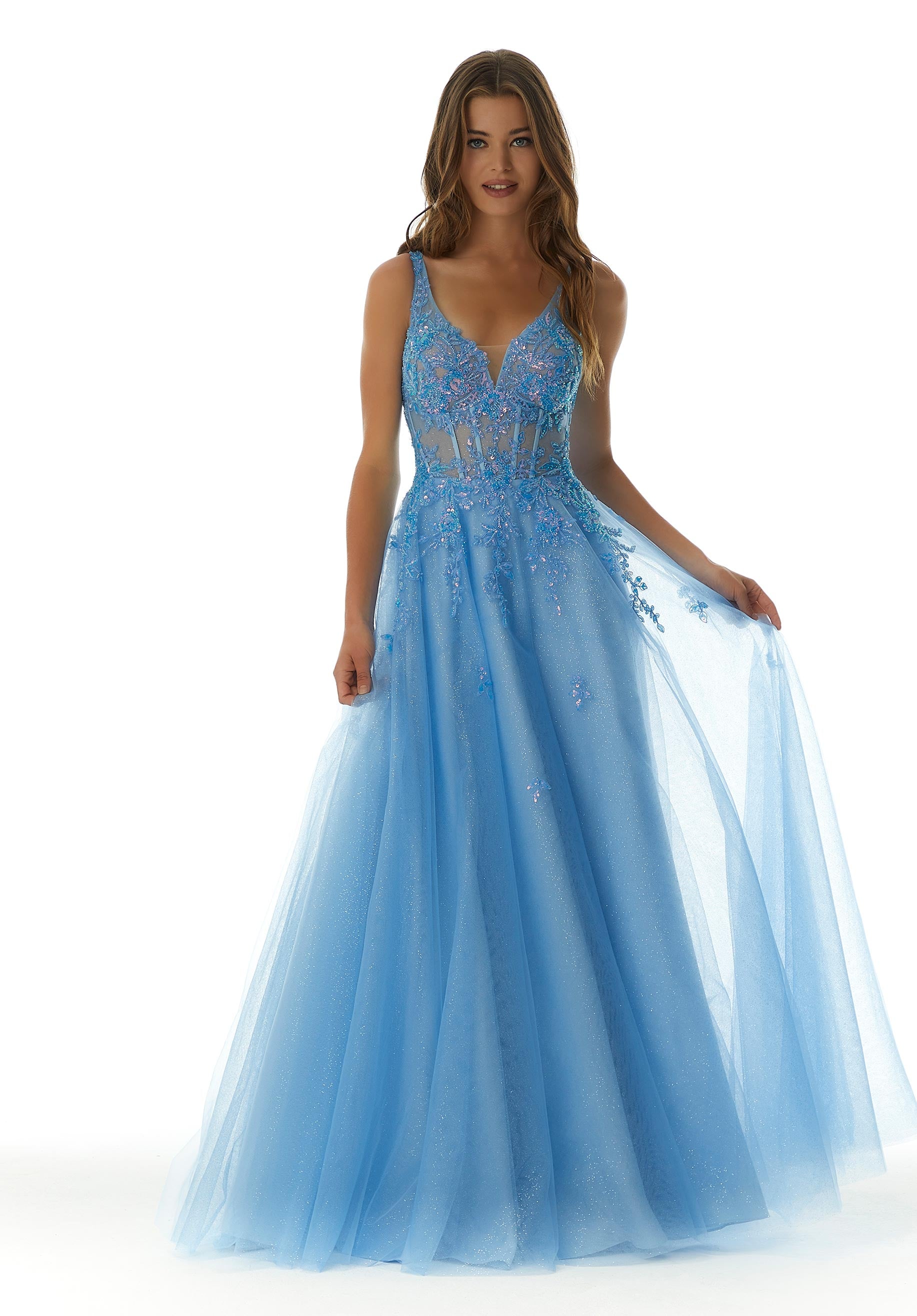 morilee-glitzer-t-ll-ballkleid-mit-v-ausschnitt-und-pailletten-spitze image 1