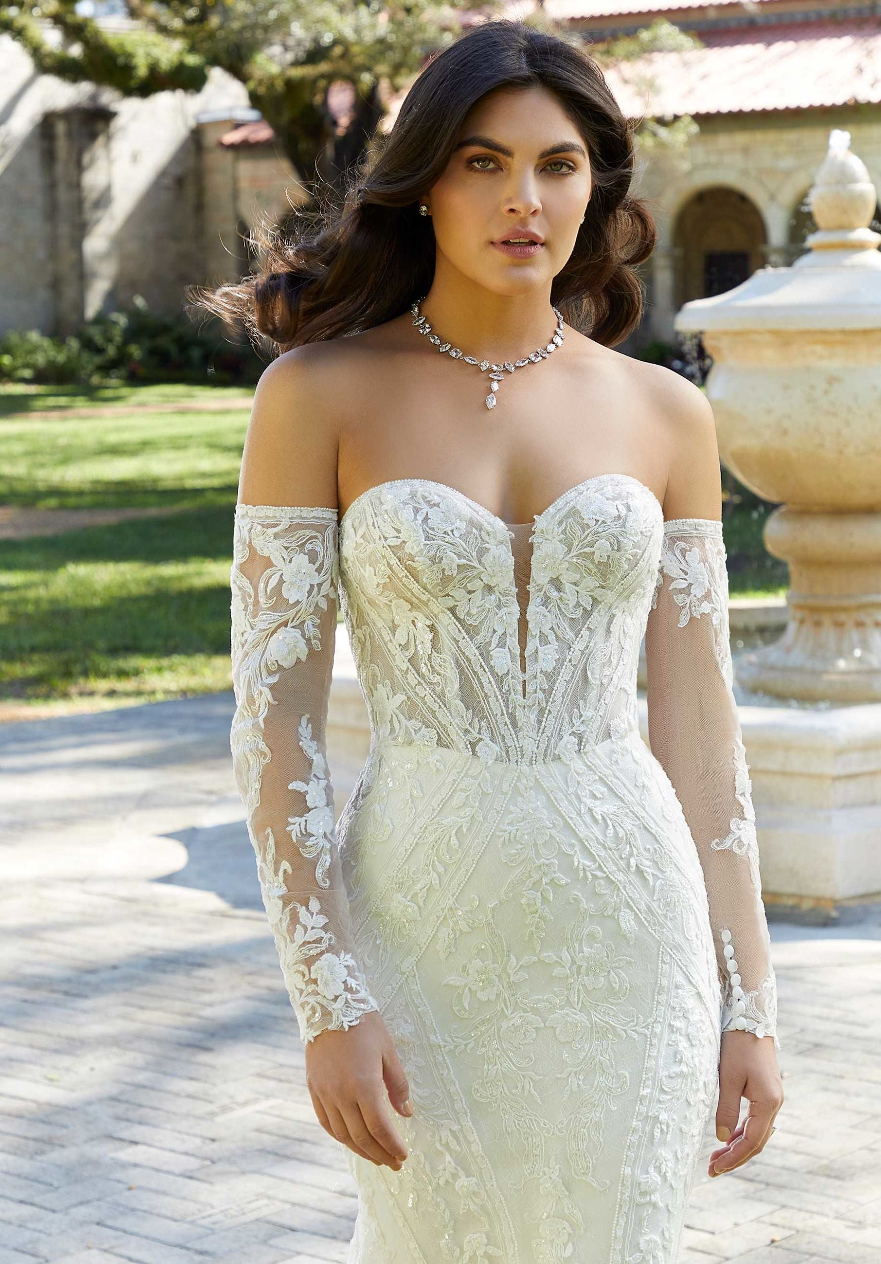 morilee-frosted-lace-appliqu-gauntlet-braut-rmel image 1