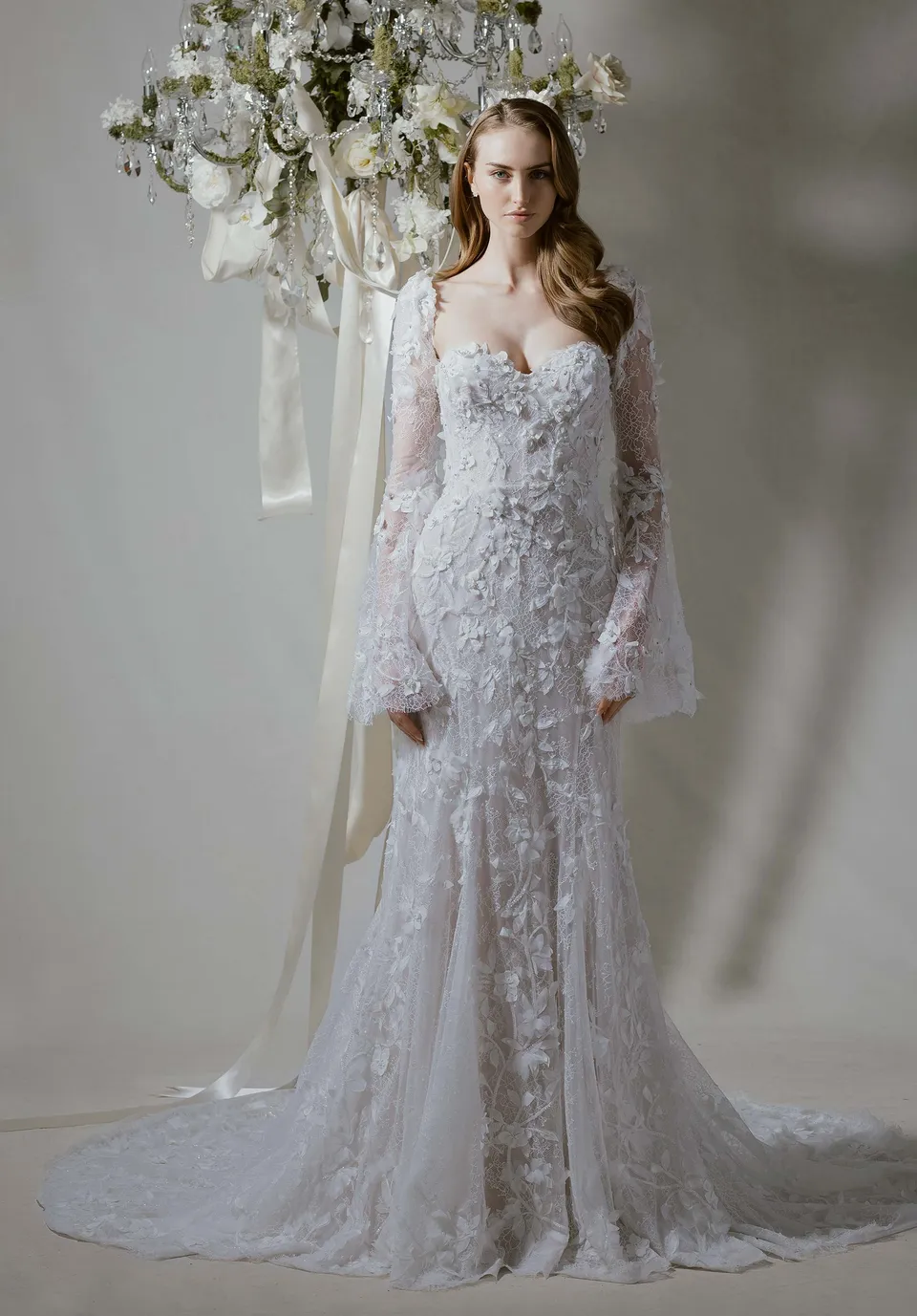 morilee-fleurine-brautkleid-fit-flare-mit-3d-bl-ten-und-glocken-rmeln image 1