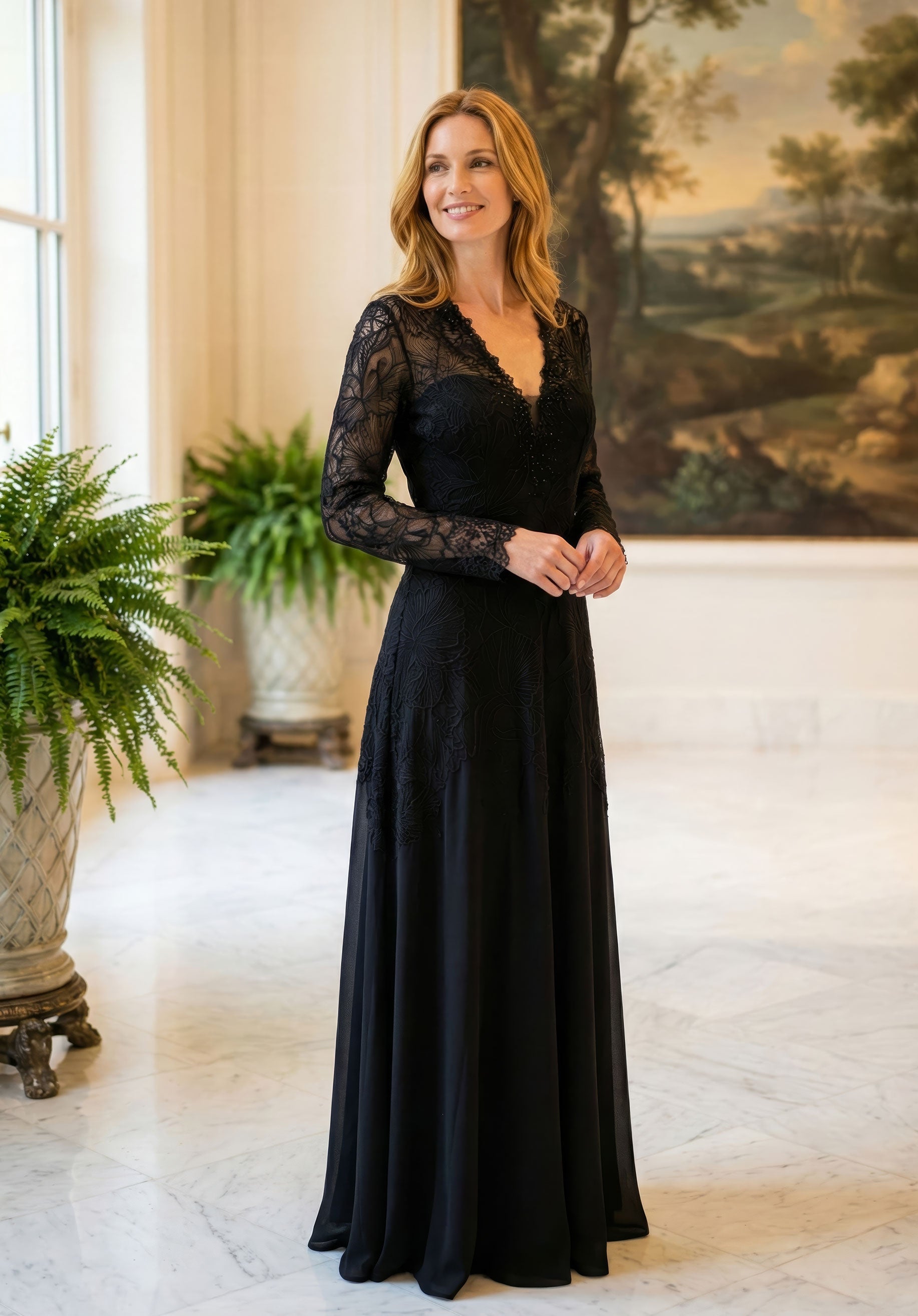 morilee-spitzen-langarm-a-linie-abendkleid-mit-crepe-rock image 4