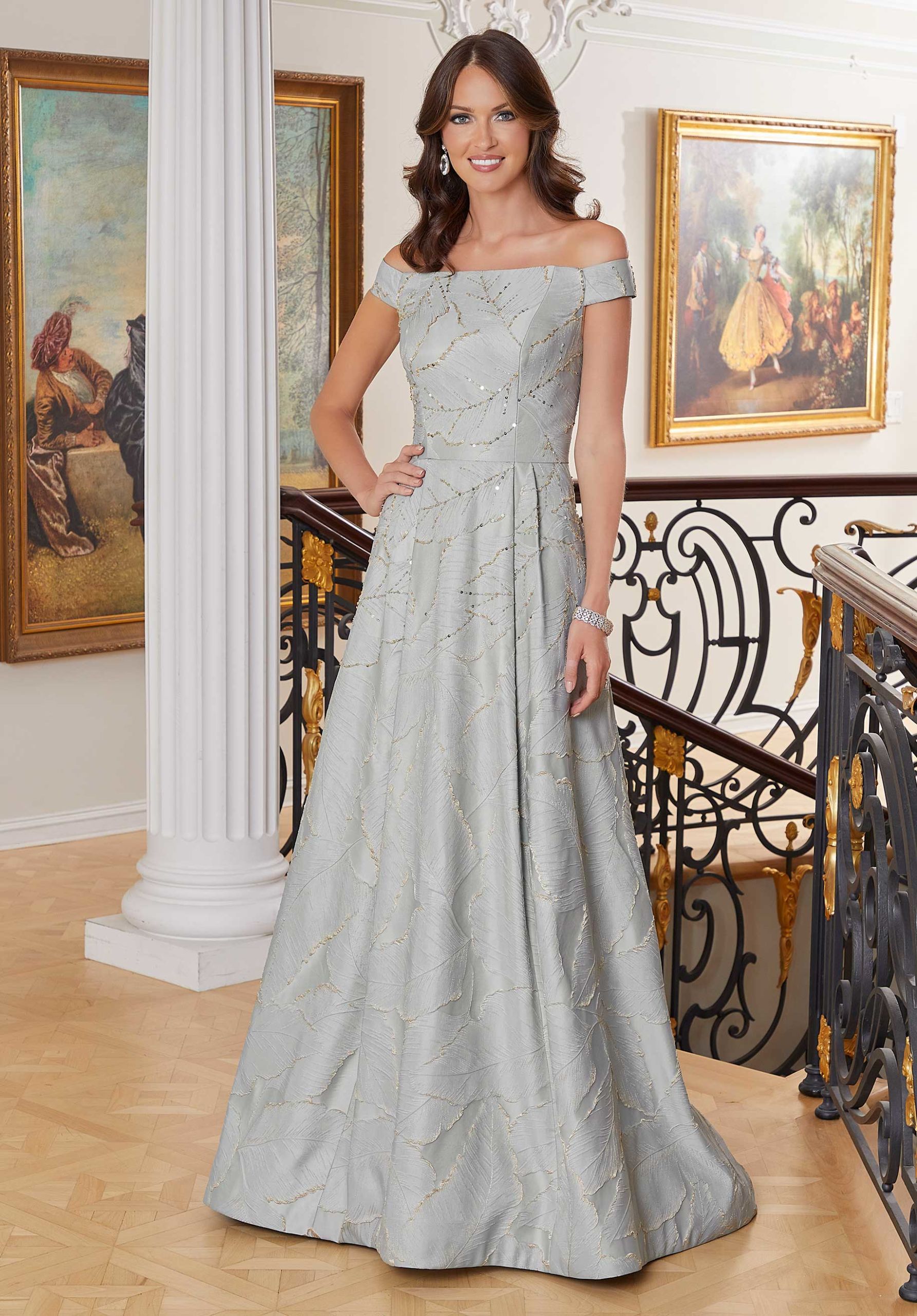 morilee-abendkleid-a-linie-brokat-federmuster-off-shoulder image 1