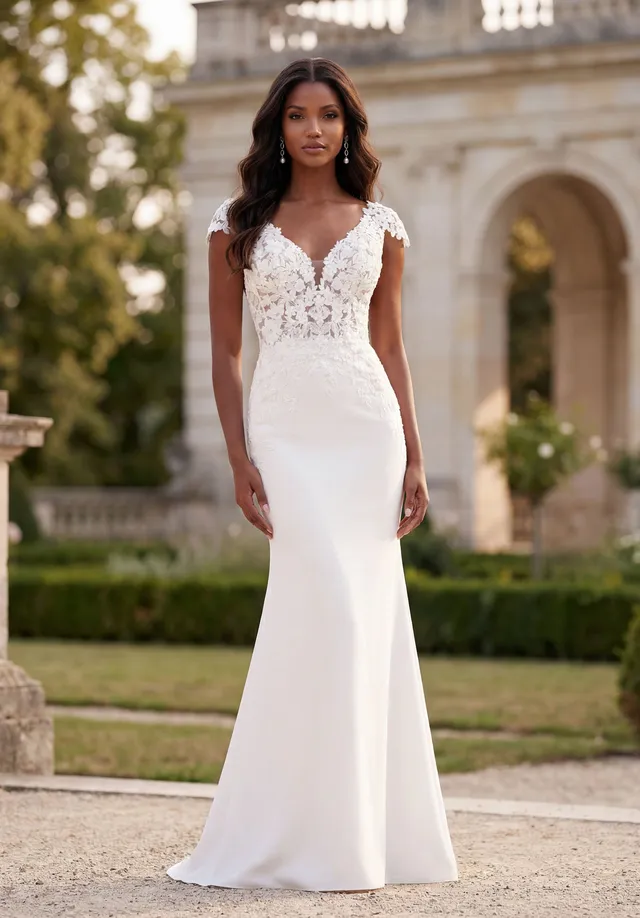 morilee-shay-brautkleid-crepe-mit-cap-rmeln-und-schleppe image 1