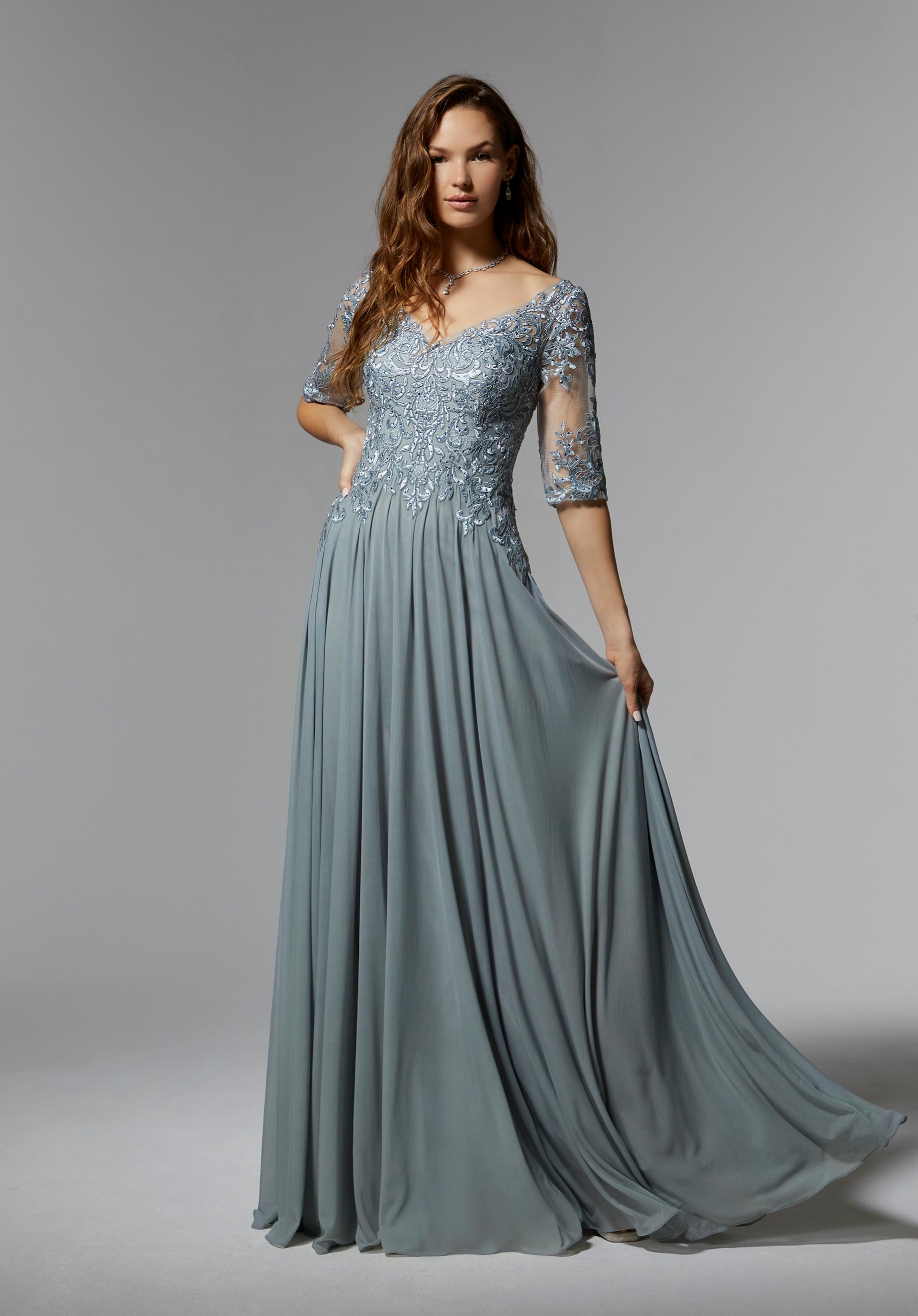 morilee-festkleid-stretch-mesh-v-neck-perlenapplikation image 1