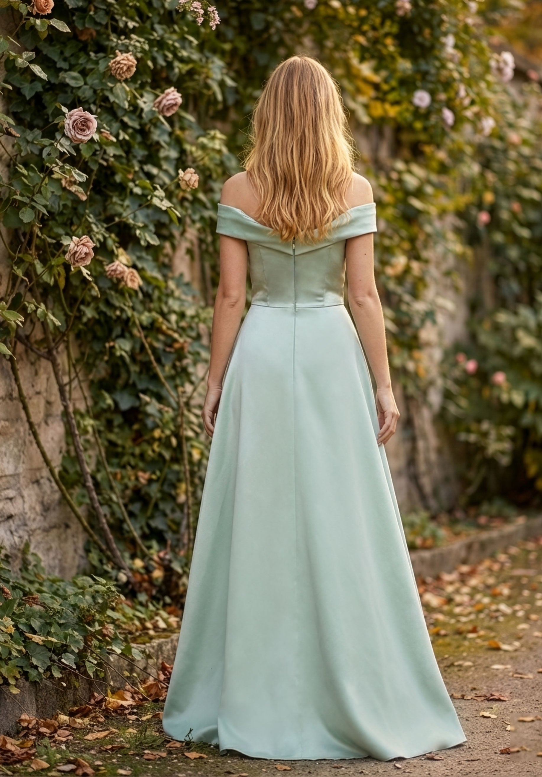 morilee-twist-neck-off-the-shoulder-satin-brautjungfernkleid-salbei image 3