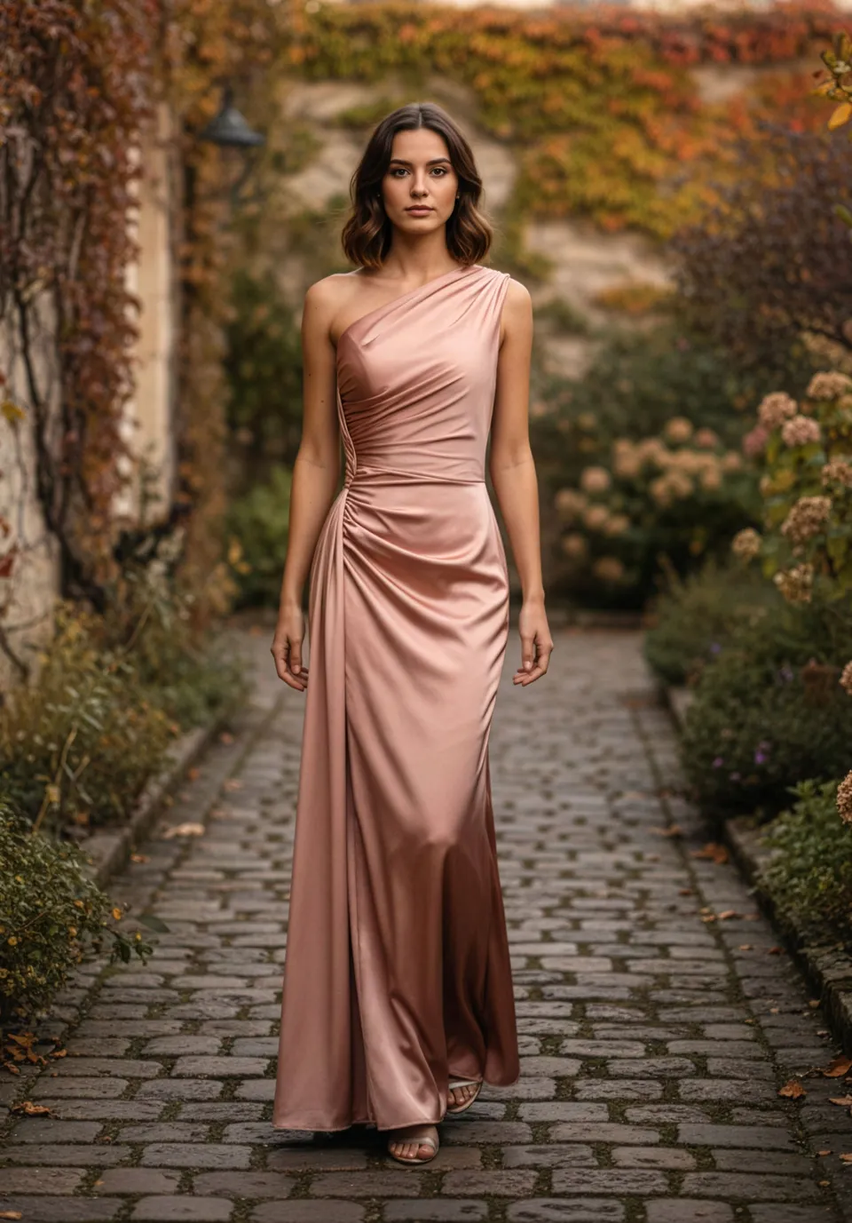 morilee-draped-one-shoulder-luxe-satin-fit-and-flare-brautjungfernkleid image 1