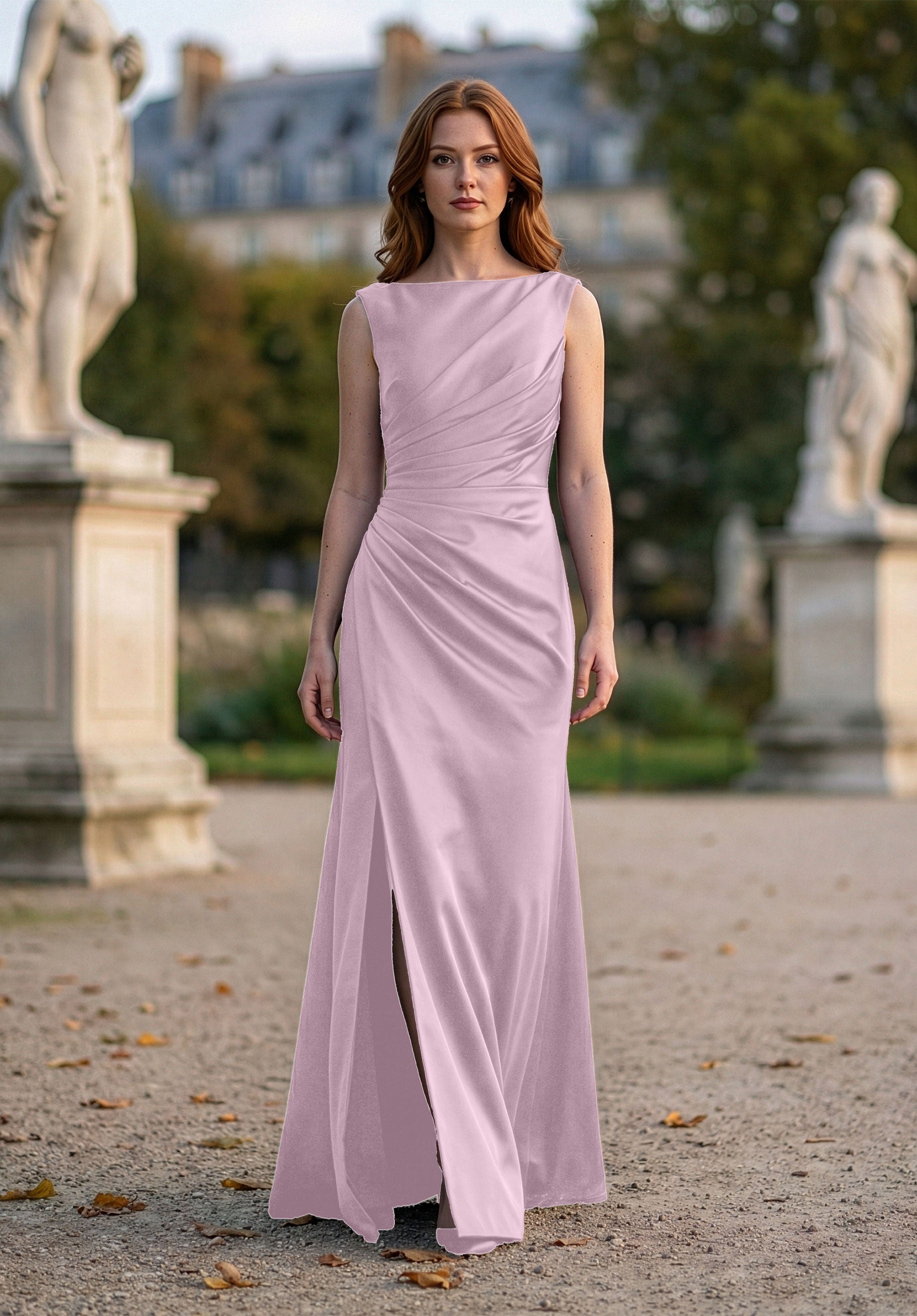 morilee-asymmetrically-draped-boat-neck-satin-brautjungfernkleid-bordeaux image 8