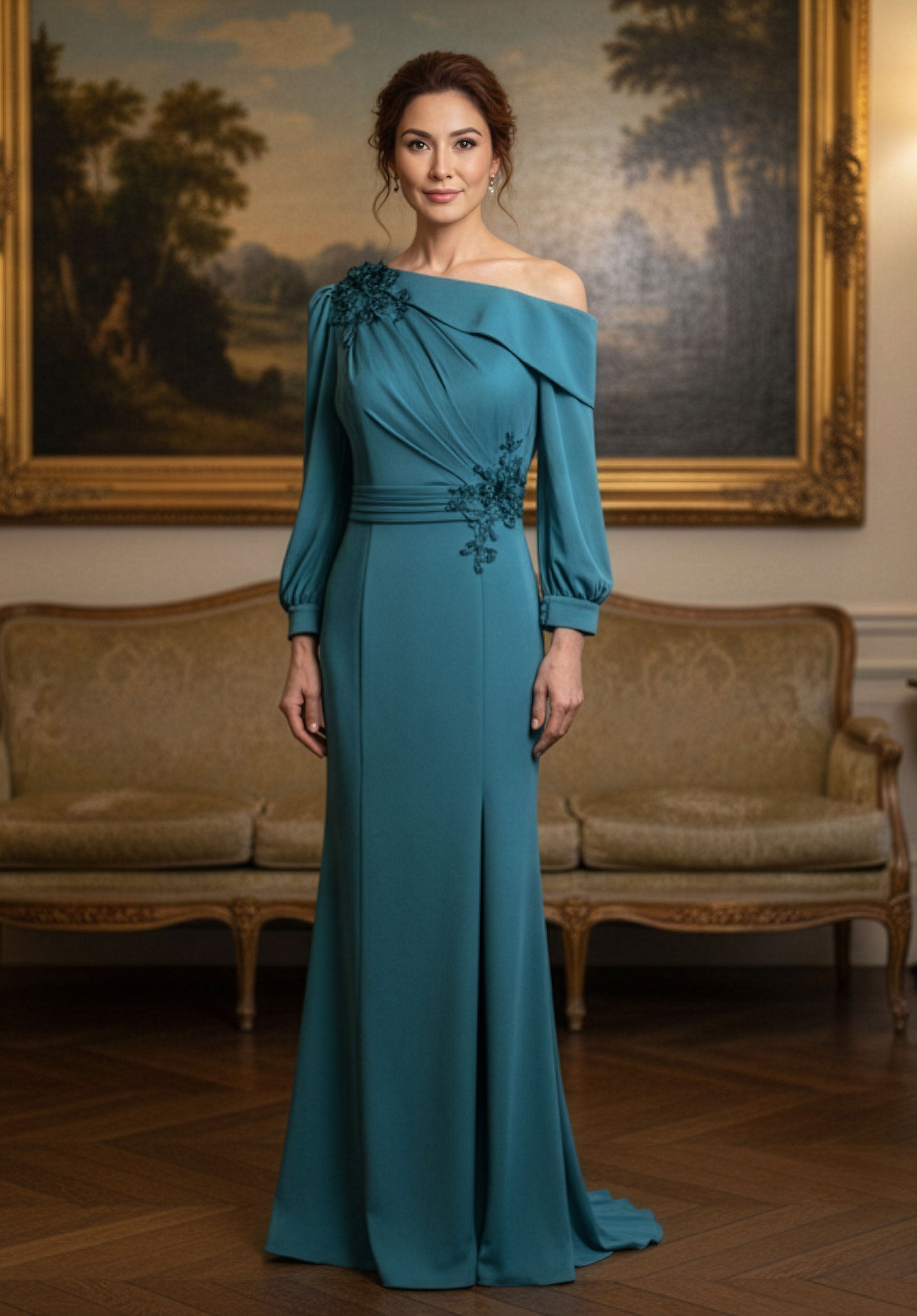 morilee-one-shoulder-crepe-abendkleid-mit-satin-und-bracelet-rmel image 1