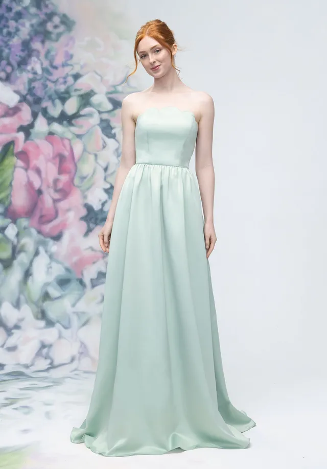 morilee-scallop-strapless-satin-a-linie-brautjungfernkleid image 1