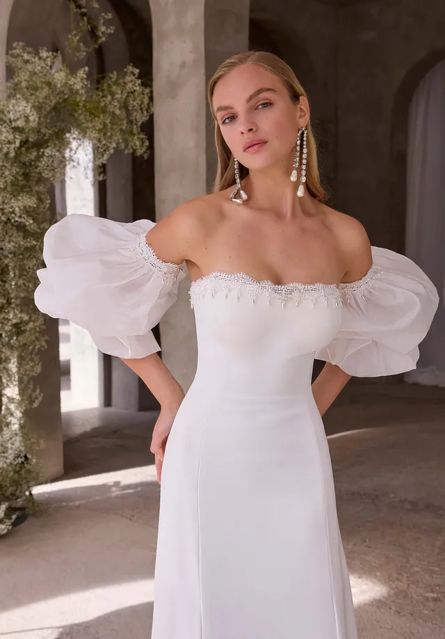 morilee-anthea-brautkleid-fit-to-flare-crepe-mit-perlen-und-puff-rmel image 1