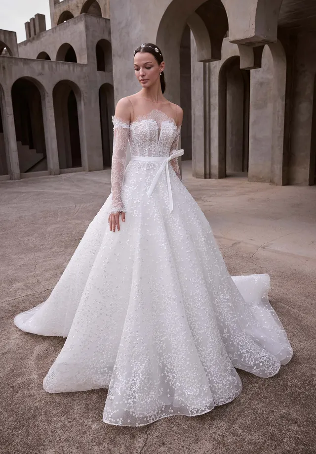 morilee-astraia-brautkleid-ballkleid-aus-t-ll-mit-spitze-und-schleife image 1