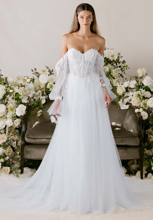 morilee-clara-brautkleid-fit-flare-sweetheart-mit-t-ll-berrock-und-rmeln image 1
