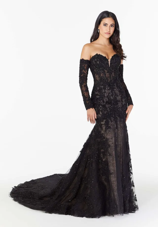 morilee-georgina-fit-and-flare-brautkleid-schwarz-mit-stulpen image 1