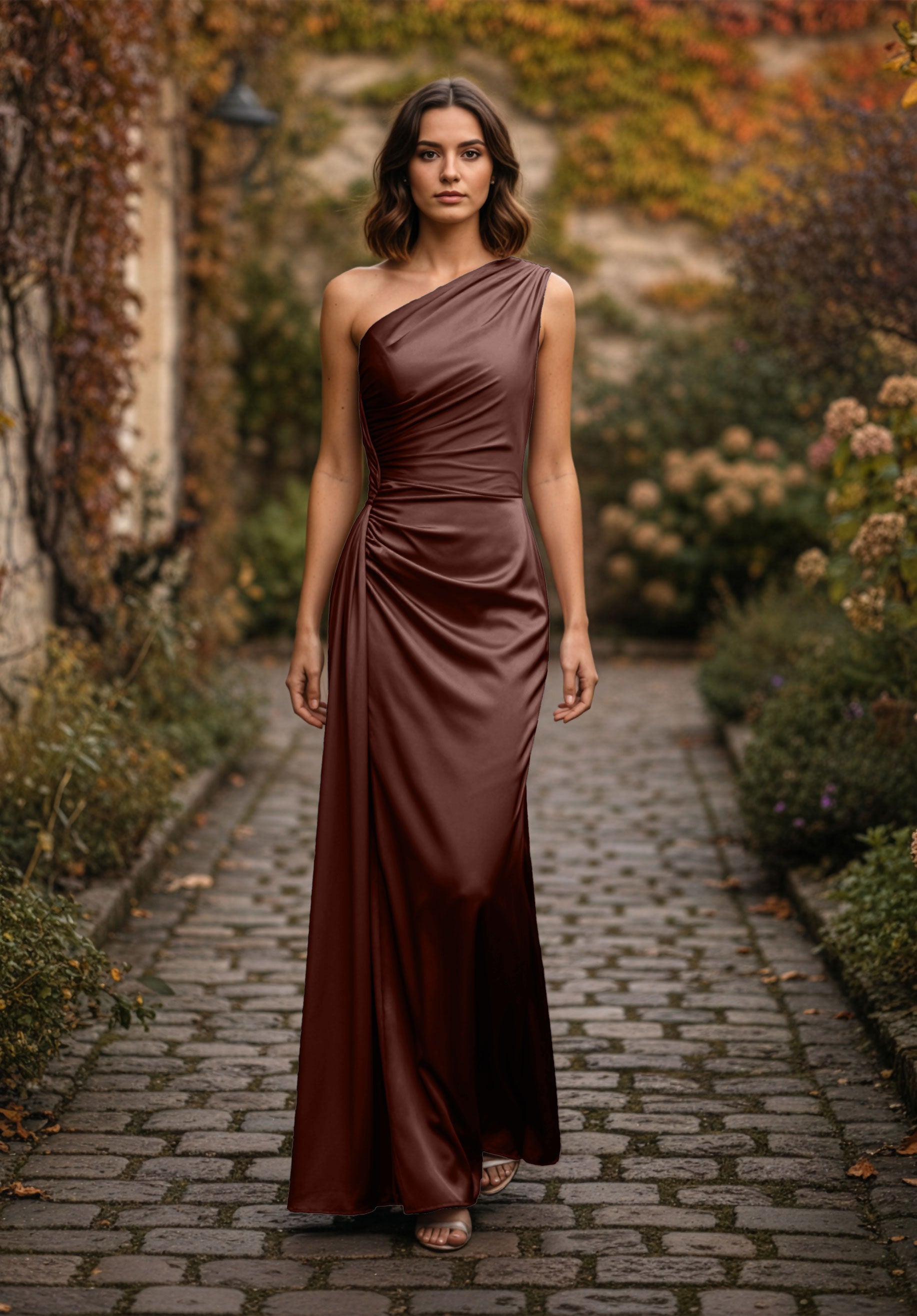 morilee-draped-one-shoulder-luxe-satin-fit-and-flare-brautjungfernkleid image 7
