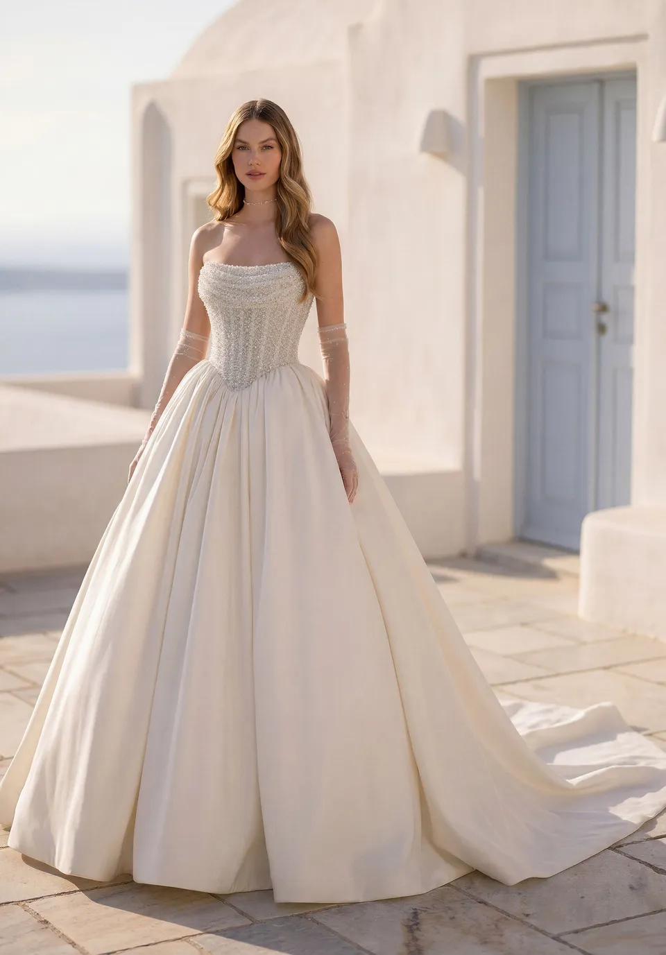 morilee-tosca-brautkleid-perlen-mieder-mit-satinrock-und-basque-taille image 1