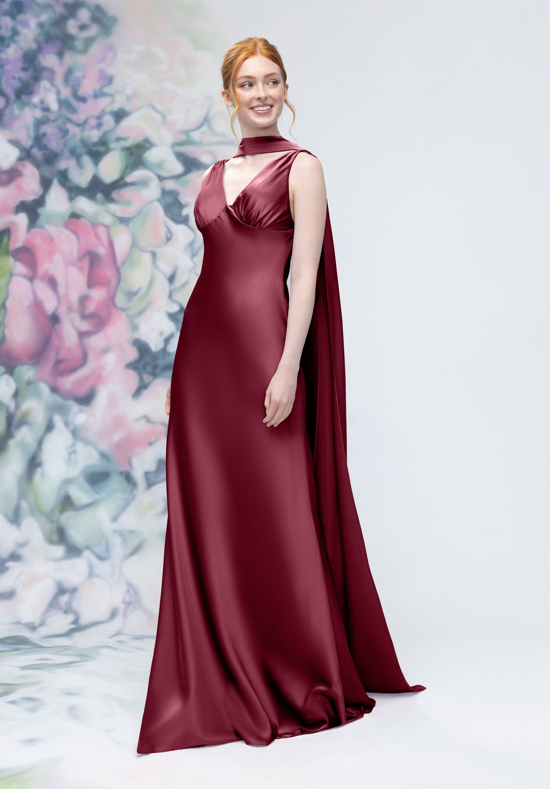 morilee-brautjungfernkleid-satin-v-ausschnitt-empire-mit-halstuch image 6