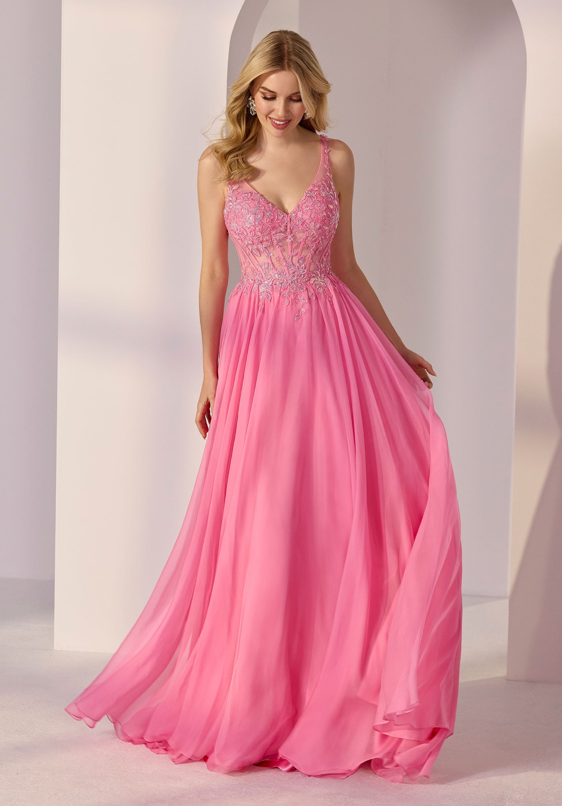 morilee-draped-bodice-floral-appliqu-chiffon-a-linie-partykleid image 1